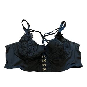 Cacique Black Lace French Balconette Longline Bra 42C Gold Hardware 5255